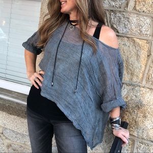 Exquisite Gauzy Charcoal Linen Top or Cover Up